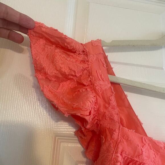 By Anthropologie Amber Tank Top Coral Ruffle Criss-Cross Straps Textured size XL - Picture 4 of 13